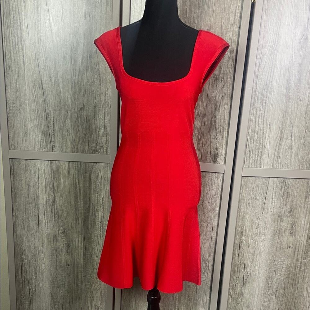 Bebe red ribbed bodycon dress women's S